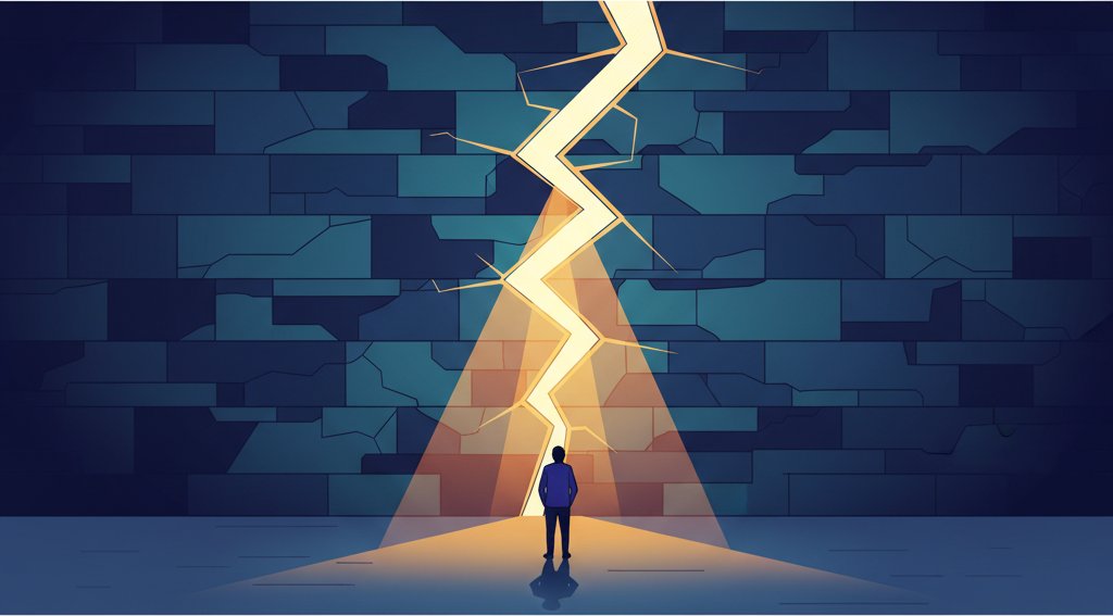 Ein Wort verschiebt eine Grenze – Licht bricht durch die Mauer.