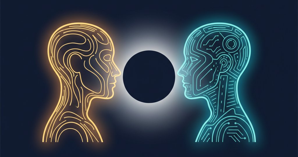 Mensch und Maschine – dazwischen der leere Raum, wo ein Wort fehlt.